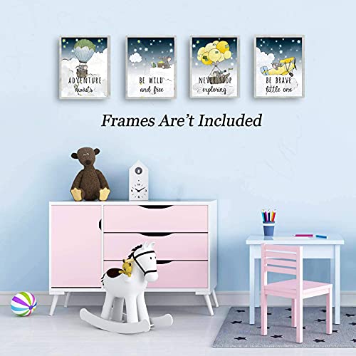 Inspirational Adventure Wall Art ,Funny Inspirational Adventure Famous Quotes Art Prints,Inspirational Quotes Art Painting，Motivational Phrases Wall Art,Cute Cartoon Animals Inspirational Sayings Canvas Wall Art，Perfect Nursery Kids Room Decor Set Of 4 (8”X 10”), No Frame #TOP2