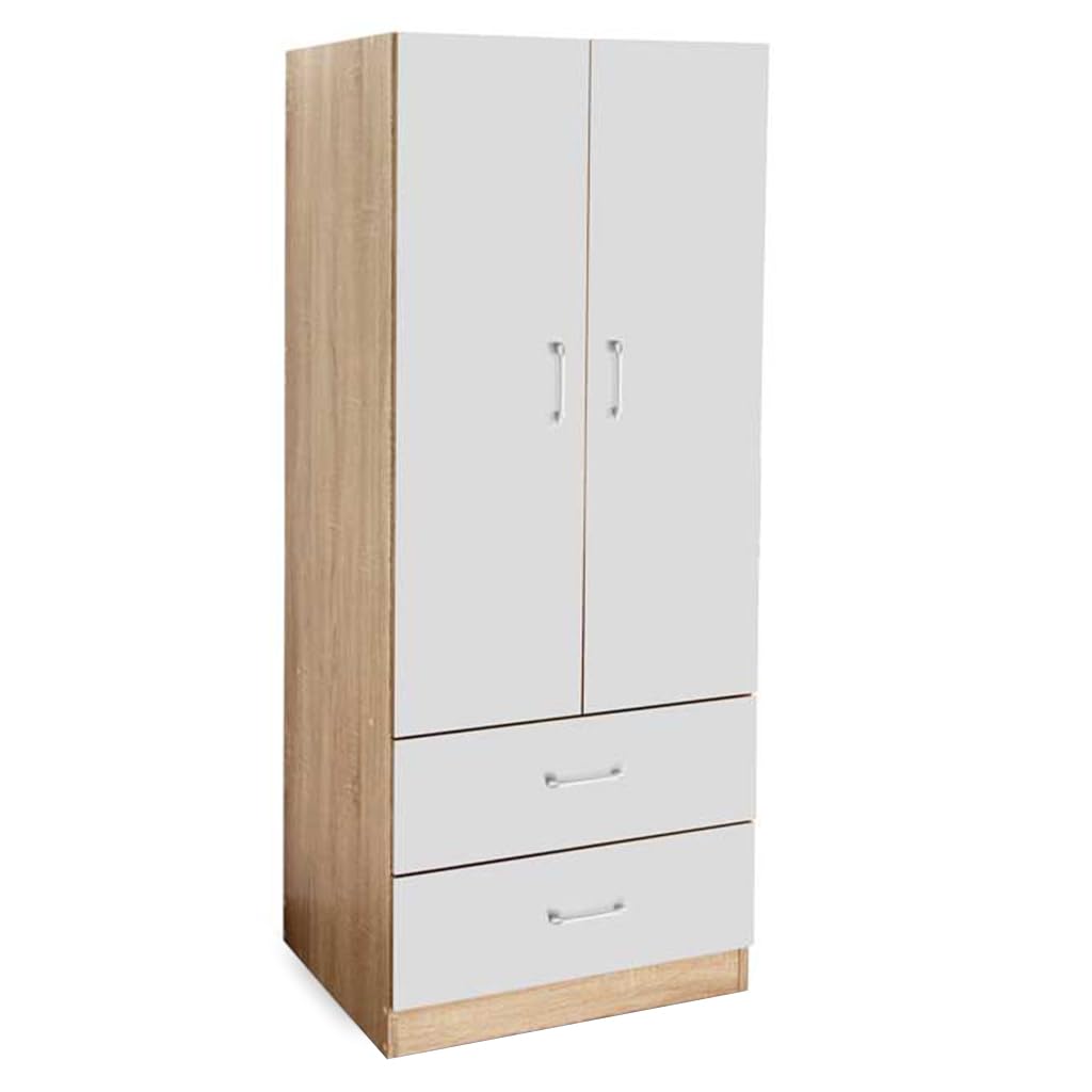 Armadio 2 Ante e 2 Cassetti - Struttura in Legno Truciolare, Guardaroba, Moderno, Asta Appendiabiti, con Maniglie, Spazioso, Organizzatore Vestiti - 80 x 52 x 190 cm (Bicolor)