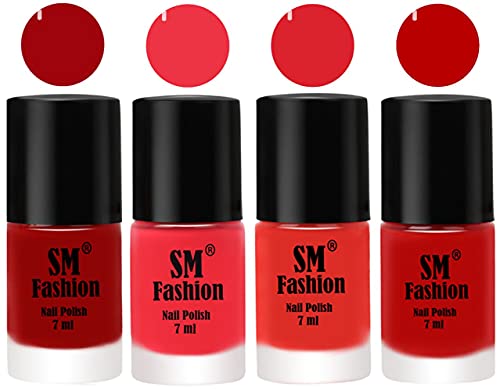 Image of Nail Polish Combo Set (Pack of 4) Quick Dry Gel Finish Nail Paint | Light Red,Rose Pink,Candy Orange,Red | 7 ml Each