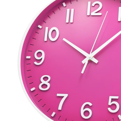 Image of HZDHCLH Wall Clocks Battery Operated 12 inch Silent Non Ticking Modern Wall Clock for Living Room Bedroom Kitchen Office Decor (Rose red)