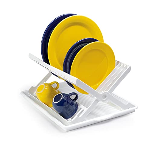 CABLEPELADO Escurreplatos Plegable de plastico con Bandeja, Secaplatos Plegable plástico con Bandeja, Soporte para Platos Plegable de plástico, 37 cm de Largo, 33 cm de Fondo y 21 cm de Alto, Blanco