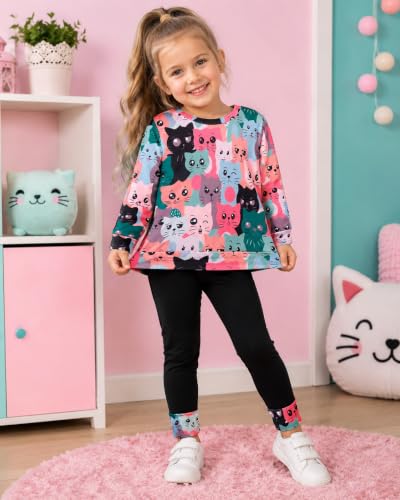 Image of Little Girls 2 Piece Outfits Ruffle Sleeve Unicorn Sweatshirts Top and Leggings Set School Outfits Kids Clothing Set