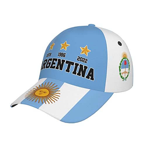 3 Stars 1978 1986 2022 Champions Argentine Casquette de baseball imprimé complet unisexe réglable pour adulte Casquette de football Noir, noir, 7/7 1/4