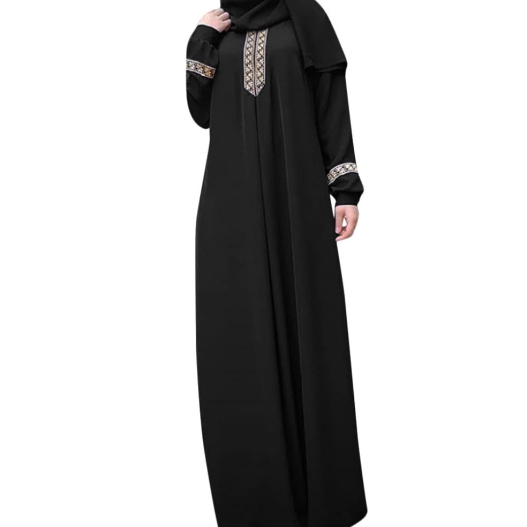 Vestido Musulmán Mujer Túnica Oración Lisa Ropa Islámica Estampada Ramadán Jilbab Negro M