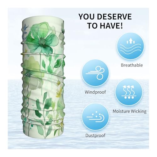 Neck Gaiter Face Mask UV Protector Scarf Breathable Windproof Face Cover Watercolor Green Flowers Balaclava Summer Cooling Gator Cover Seamless Bandana Head Wrap for Men Women4