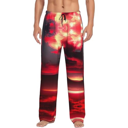 Pijama casual ligero con estampado estrellado cielo rojo de noche, pijama con bolsillos, pijama largo suave y cómodo, negro, S, Negro , S