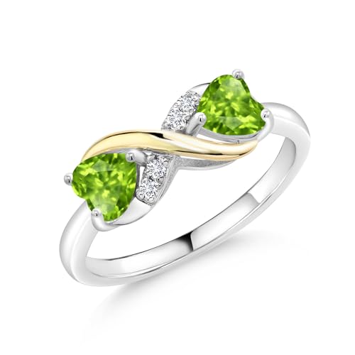 Gemstone Birthstone and Lab Grown Diamond Accents Eternal Love Infinity Ring for Women | 925 Silver and 10K Yellow Gold | Heart Shape 5MM & Round 1.3MM | Two-Tone Wedding Anniversary Promise Ring