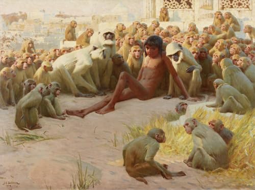 Pintura mural de Mowgli y los Bandar en lienzo de 60x90cm con impresión de alta fidelidad