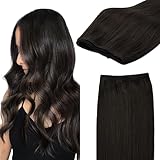 GOO GOO Sew in Weft Hair Extensions Real Human Hair, Long Straight Silky Bundles Dark Brown, 18Inch 100g