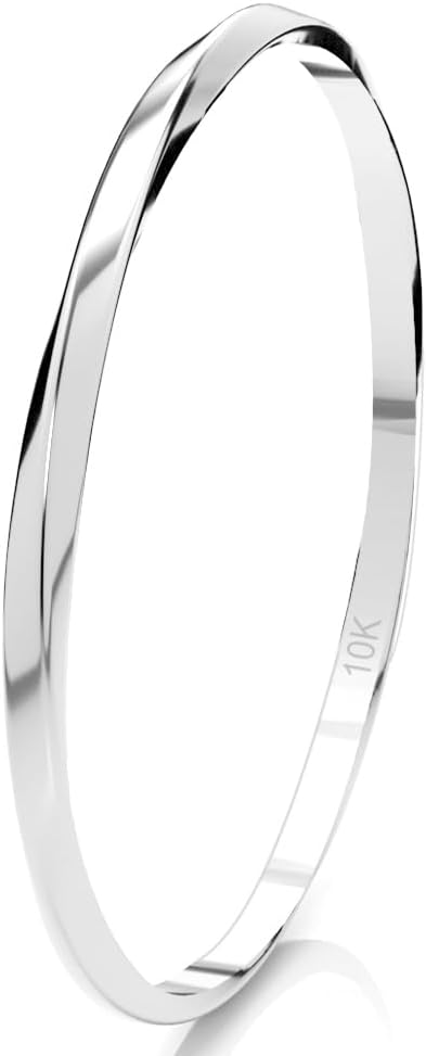 10K White Gold 2MM Twisted Square Eternity Stackable Wedding Band Ring