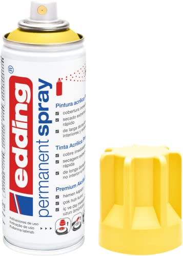 edding 5200 spray permanente - amarillo tráfico - 200 ml - pintura acrílica para pintar y decorar vidrio, metal, madera, cerámica, plástico, lienzo - aerosol, spray acrílico, spray de pintura