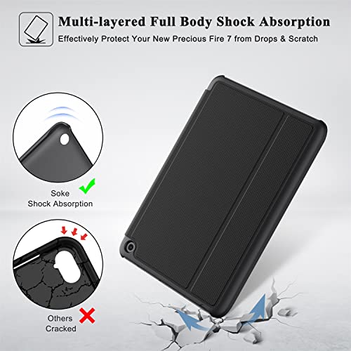 Soke Case Fits Kindle Fire 7 Tablet (12Th Generation, 2022 Release), Premium Protective Light Weight Folio Stand Cover With Auto Wake/Sleep For All-New Amazon Fire 7 Inch Tablet, Dark Black #TOP4