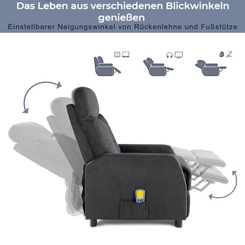 LEADZM Relaxsessel Fernsehsessel mit Manuell Liegefunktion, Verstellbarer Rückenlehne und Massage Wärmefunktion für Wohnzimmer und Schlafzimmer – Bild 6