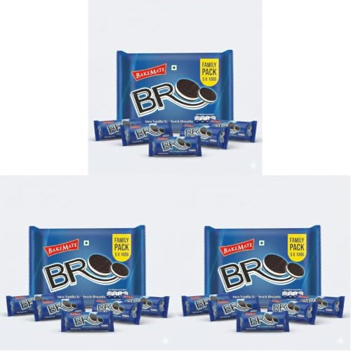 Image of BakeMate BRO Choco Vanilla Sandwich Biscuits Family Pack - Combo Pack of 15 (100g Each) | Vanilla Cream Biscuit | Snack for Kids | Family Pack Sandwich Cream Biscuits | Tea Time Snack | Cookies Packs | Value Pack Biscuit