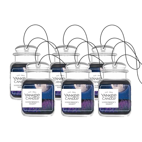 Image of Yankee Candle Car Jar Ultimate Air Freshener, Hanging Car Freshener, Long Lasting Car Fragrance, Midsummer's Night (Pack of 6)