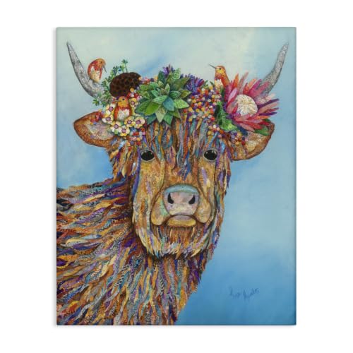 Bella Cow Floral Blossom Crown, 24 x 30 Inch Canvas Wall Art