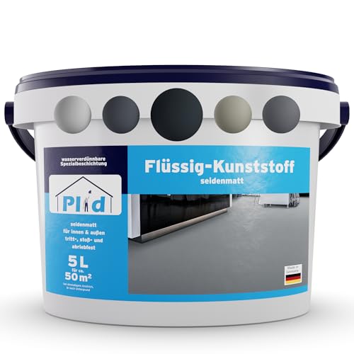 Plid® Flüssigkunststoff Innen & Außen, Anthrazitgrau 5L - Flüssiger Kunststoff - Schutzschicht für Boden & Wand- Betonfarbe Wasserfest - Bodenbeschichtung Terrasse, Werkstatt, Keller - Flüssig PVC