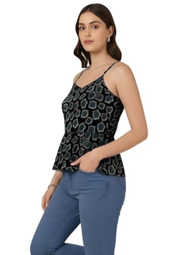 Image of Pinkmint Women Pure Cambric Cotton Printed Peplum Top | Sleeveless Spaghetti Strap Summer Casual Top for Women & Girls