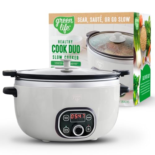GreenLife 6QT Slow Cooker, Non-Toxic PFAS-Free Ceramic Nonstick Removable Interior