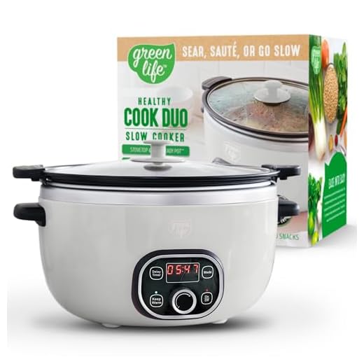 GreenLife 6QT Slow Cooker, Non-Toxic PFAS-Free Ceramic Nonstick Removable Interior Bowl, Programmable, Family Friendly, Keep Warm, Stovetop & Oven Safe, Dishwasher Safe Parts, Timer, Glass Lid, White