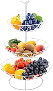Widousy Three Tier Countertop Metal Fruit Basket, Household Storage Rack for Storing & Organizing Fruits Vegetables Snacks (White