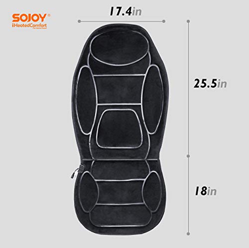 Sojoy 12V Heated Seat Cushion Made with Super Soft Velour, Providing a Fast Warming Controller and Equipped with a 45 Minutes Heating Timer for a Safety Operation. Color Black. SJ115RO54