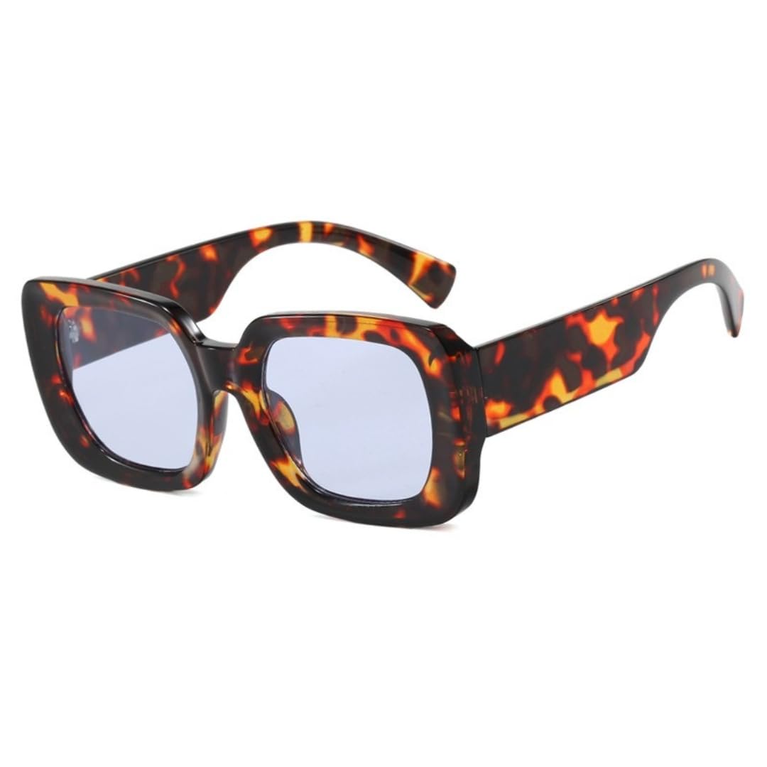 Lunettes de soleil de luxe contre l'éblouissement monture rectangulaire bleu léopard - 5
