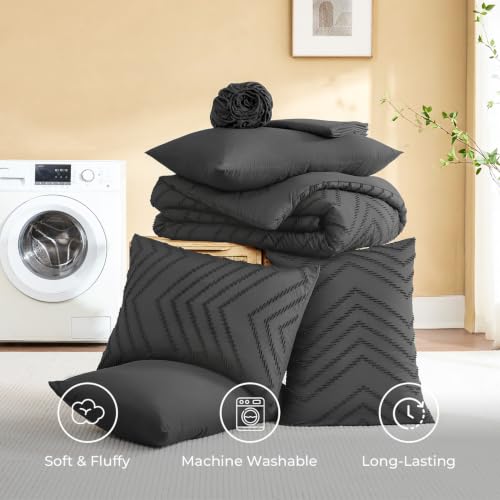 Litanika Dark Grey King Size Comforter Set with Sheets - 7 Pieces Bed in a Bag King Tufted Complete Bedding Sets with Comforter, Sheets, Pillowcases & Shams by Litanika - Image 8