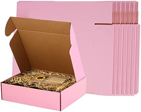 ICokin 11x9x3 Inch Pink Shipping Boxes Pack of 26, Pink Corrugated Cardboard Mailer Box, Literature Mailer for Small Business (Pink)