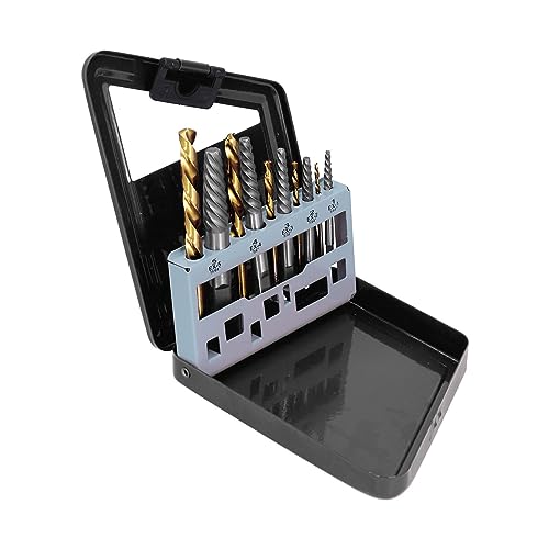 10Pcs Screw Extractor Drill Bit Set, 4241 HSS Material, Left Handed Spiral Design for Damaged and Stud Removal, Includes 5 Sizes of Drill Bits and Extractors, Easy to (Black iron box)