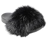 Adorllya Big Faux Fur Slides, Furry Slippers for Women Fuzzy Fluffy Sandals Shoes (Black, numeric_11)