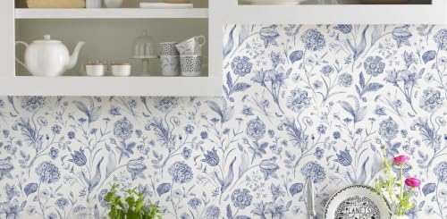Image of Peel and Stick Vintage Flowers Leaves Birds Pattern Design Wallpaper | Waterproof Removable Wallpaper | Self Adhesive Wallpaper for Bedroom Living Room Home & Kitchen |16.5X87Inch