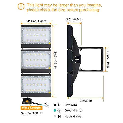 Led Flood Light Outdoor, Stasun 450W 40500Lm Outdoor Area Lighting, Ip66 Waterproof Exterior Floodlight Commercial Security Light, 6000K Daylight White, 3 Adjustable Heads For Yard, Street,Parking Lot #TOP4