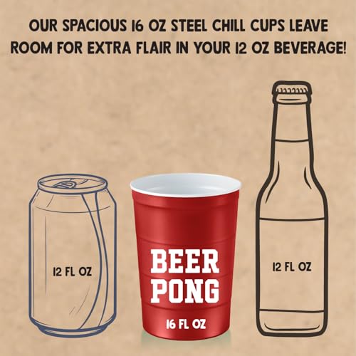 image for Steel Chill Cups 16 oz. Party Cup 'Beer Pong' Drinking Game Design for
