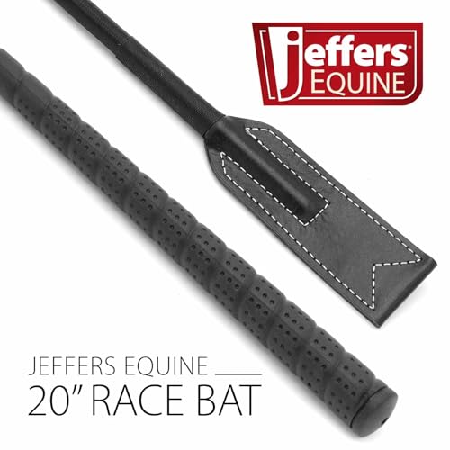 Jeffers Equine Horse Race Bat – 20 inches Training Whip with Leather Flapper, Equestrian Riding Crop for Racing, Track, Barrel, Jumping, Jockey Gear, Lightweight Horseback Tack Accessory – Black
