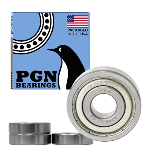 PGN (4 Pack) 6200-ZZ Bearing - Lubricated Chrome Steel Sealed Ball Bearing - 10x30x9mm Bearings with Metal Shield & High RPM Support