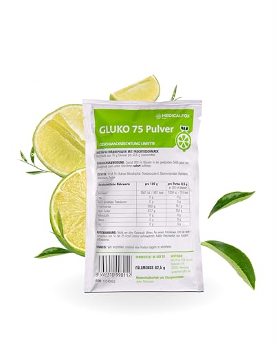 Medicalfox GLUKO 75 Glukose-Monohydrat Fertigpulver Limette 82,5 g - Traubenzucker trägt zur normalen Energiegewinnung im Stoffechsel bei, Ideal für Sport, Fitness & oGTT