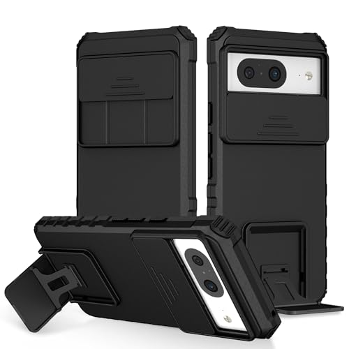 PANXIYUE Funda Google Pixel 8, Carcasa Protección Deslizante para la Cámara, con 360 Grados Full Body Anti-Shock Anti-arañazos Case Protector Bumper Silicona y Armor Soporte Carcasa, Negro ⭐
