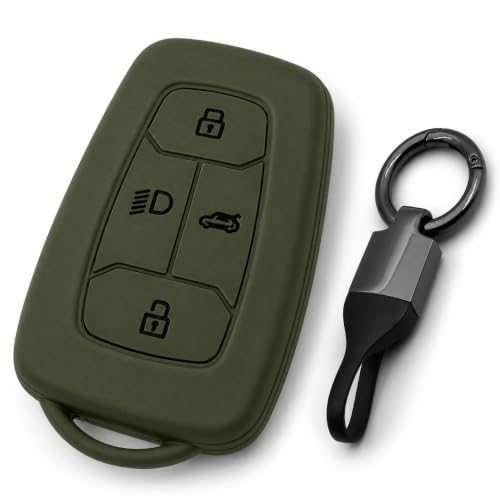Image of JVCV Soft TPU Cover Compatible with Tata Nexon EV, Harrier, Tiago EV, Altroz, Tigor, Safari, Punch 4 Button Smart Key | Scratch-Resistant Protective Case (Matte Green Style B)