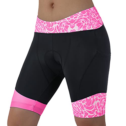 Women Cycling Shorts Padded Bike Bicycle Pants Biking Compression Biker Tights With Pockets(Pink,L) #TOP2