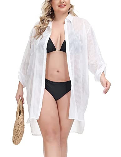 Hanna Nikole Female Plus Size Cover Ups Loose Fit Long Sleeve Strand Vertuschen Shirt Schwarz 44-46 Cover