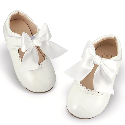 Image of Toddler Girls Mary Jane Dress Shoes Little Kids Ballet Flats Bowkont Flower Wedding Party School Princess Shoes