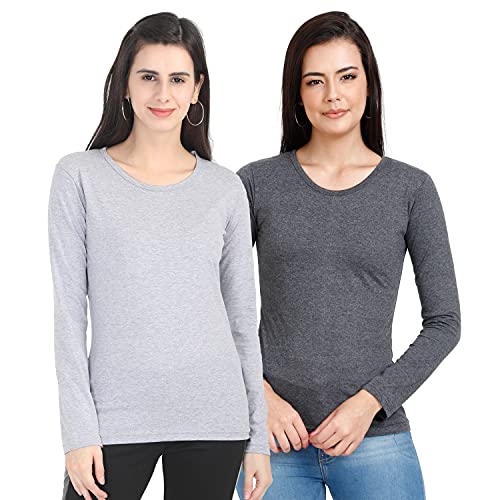 Image of FLEXIMAA Women's Cotton Plain Round Neck Full Sleeve T-Shirt