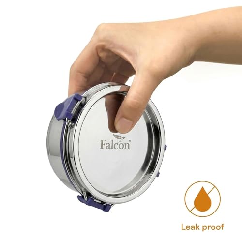 Image of PDDFALCON Stainless Steel EcoNxt Clover Lunch Box Set of 3 containers with Insulated Bag, BIS Certified, Jindal Seal & Made in India (Navy Blue - 1000ml)