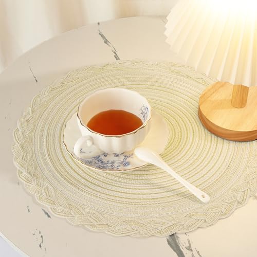 fanquare Round Set of 8 Placemats, Beige Modern Braided Place Mats, Heat Resistant Easy Clean Table Mats for Home Party Christmas 38cm - Image 4