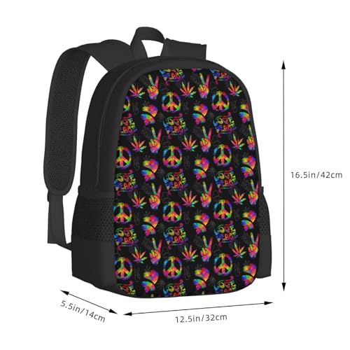 Rainbow Peace Love Sign Backpack Large Capacity Backpacks Leisure Travel Daypack 12.5X5.5X16.5 inch2