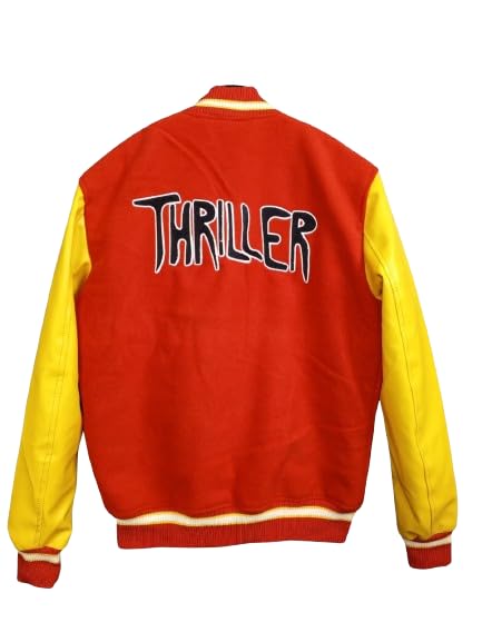 Hifa MJ King of Pop Thriller Red Wool Yellow Leather M Logo Varsity Letterman Rock Star Bomber Jacket