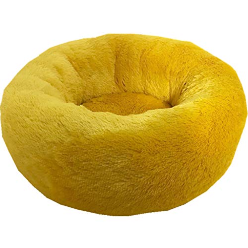 XMSG Soft Cat Nest, Plush Puppy Bed Indoor Cat Bed House Self Warming Round Cat Cuddle Bed Cozy Kitten Sleeping Bag Zone,Yellow