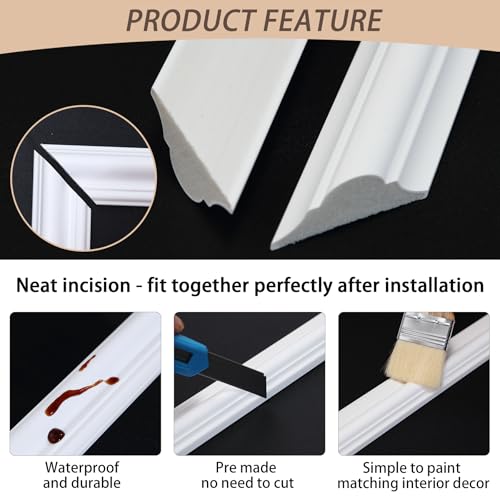 Gaahing 6 Sets Premade Accent Wall Molding Kit, Pre-Cut Wainscoting Panels, Ready to Assemble Chair Rail Moulding for Interior Decoration - Image 6