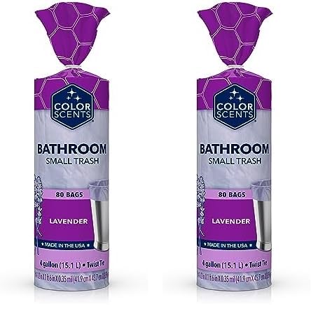 Image of Color Scents Small Trash Bags - 4 Gallon, 80 Bags (2 Pack of 80 Count), Twist Tie - Lavender Bag in Lavender Scent